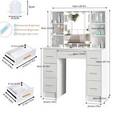 Dressing Table Vanity Makeup Desk With 10 LED Lights Openable Mirror & 7 Drawers - Makeup Desk Vanity Table Set With LED Openable Mirror - White - View 10