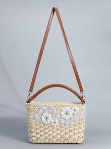 夏季新款时尚串珠绣花花手提包,女士时尚休闲草编沙滩包,海滩度假大容量单肩包,夏季轻便旅行必备草编斜挎包,适合度假、海滩、海边、游轮、约会、购物、送礼、节日、户外。 - 彩色 - 查看 4