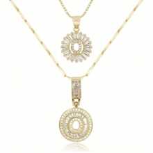 Dainty Bubble Initials Balloon Letter Necklace Set For Women Double-Layer Rock Initials Letter Necklace Set Synthetic Cubic Zirconia Micro-Inlaid Crown Letter Diy English