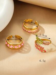 Set de 3 anillos de acero inoxidable de color dorado con diseño de espiga, de estilo sencillo y elegante, adecuado para uso diario de mujeres o como regalo
