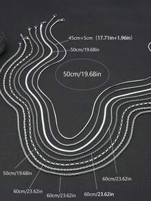 8pcs Stainless Steel Titanium Steel Men's Necklace Set, Including Round, Snake, Basketball, Water Chain, Stainless Steel Choker Necklaces, Suitable For Daily Wear - Silver - View 4