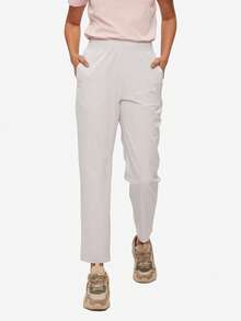 TECTOP Quần đi bộ đường dài ngoài trời cho nữ có cạp chun, 2 túi, dáng ngắn, thoáng khí và thoải mái, mùa xuân/hè - trắng - Xem 7