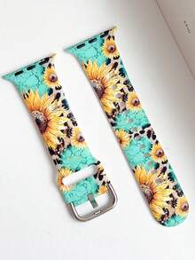 1pc Sunflower Pattern Leopard Print Silicone Watch Strap Is Suitable For 38/40/41/42/44/45/46/49mm, Compatible With Apple Watch Ultra2/S10/SE/9/8/7/6/5/4/3/2/1, Women Watchbands,Fine Women Fashion Watch Accessories, Comfortable And Soft Replaceable Women's Wristband ,Valentine's Day/Mother's Day/Daily/Holiday Gift