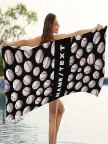 SRH 1pc Customizable Baseball Pattern Beach Towel, Personalized Text/Name, Multiple Font & Color Options, Super Soft Microfiber, Lightweight & Plush, Ideal For Summer Travel, Yoga, Camping, Pool & Beach Days, Halloween, Anniversary Gifts For Sports Fans, Christmas, Halloween, Personalized Beach Towel, Holiday Essential, Beach Essential - Multicolor - View 3