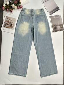 Women's Vacation Style Y2K Washed Distressed Wide Leg Jeans - Light Wash - View 10