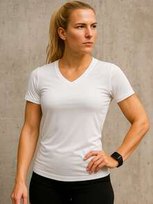 Kit 3 Women's Short Dry Fit Basic Plain T-Shirts Sun Protection UV Thermal Blouse Gym Sports Shirt - 黑色 - 查看 3