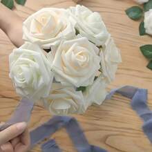 50/25/5pcs White Roses With Stems And Stems + 6 Corner Leaves - Realistic Artificial Roses For DIY Wedding Bouquets, Bridal Gifts, Table Decorations And Home Decorations, No Container Required, Wedding Decorations, Elegant Floral Combinations, Natural Rose Look