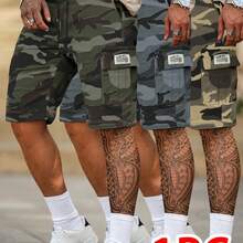 1pc Men'S Summer Camo Cargo Shorts With Multiple Pockets, Drawstring Waist, And Letter Patch - Casual Five-Point Outdoor Shorts For Hiking, Fishing, And Casual Attire, Hiking Apparel | Letter Patch Shorts | Non-Stretch Fabri - Camouflage Army Green - View 1