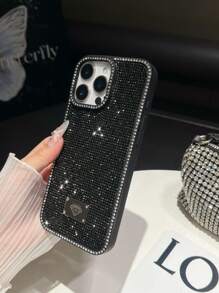 Pailletten 1 Stück Super glänzende Voll-Strass Schwarz 16 Pro Max Handyhülle, minimalistisch kompatibel mit iPhone 14, 13, 12, 11, 15 Plus, 16 mit eingebetteten Kristall-Strasssteinen