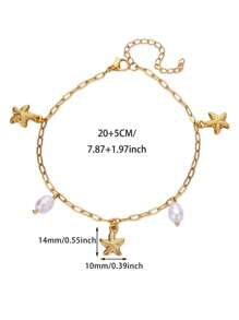 Tornozeleira de aço inoxidável com pingente de estrela do mar e pérola falsa Boho, tornozeleiras e pulseiras banhadas a ouro 18K com estampa de vida marinha antidesbotamento, joias para férias na praia, acessórios para festa, presentes para melhor amiga/mãe