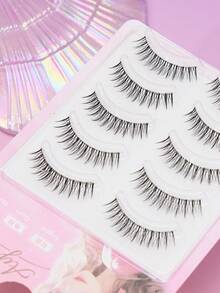 AYRMILLA 5对装新款自然款假睫毛，蓬松柔软，3D水貂毛材质，纤长顺滑，适合日常、工作、会议等场合。手工制作，打造自然浓密效果。附赠睫毛镊子和睫毛刷。适用于女性、新娘、学生、生日等各种场合。