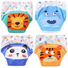 4 Stück dünne positionierte Tierdruck Baby Jungen/Mädchen Trainingshosen, weich & bequeme wiederverwendbare Stoffwindeln, unverzichtbares Geschenk für Babys