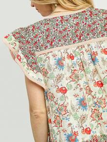 Women Y2K Floral Patchwork Fly Sleeve T Shirts V Neck Loose Fit Striped Trim Vest Shirts Summer Casual Going Out Tank Tops Party Streetwear - 黃色 - 查看 4