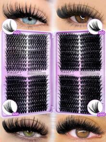 3100 Pcs Manga Lash Clusters Kit Gift Packs Fluffy False Eyelashes Extensions 0D+30D+40D+50D+60D+80D+100 D Curl Wispy Individual Fake Eyelashes, Volume Studio Effect, Value Pack 3100Pcs With Glue|Tweezers|Removers|Eyelash - 黑色 - 查看 10
