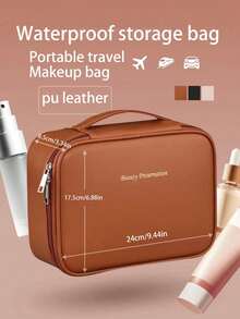 Large Capacity Spacious Double Layer Cosmetic Bag, PU Leather Waterproof Cosmetic Bag, Cosmetic Storage Bag, Lightweight Toiletries Cosmetic Bag, Large Capacity Toiletries Bag With Dividers, Cosmetic Travel Bag, Multifunctional Travel Storage Bag Make Up Bag