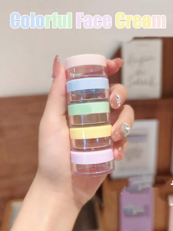 Set de 5 tarros de crema de colores de 10g de tamaño de viaje, contenedores de muestra de cosméticos hidratantes, tarros de viaje rellenables de plástico con tapas para loción, protector solar, cremas - Colores aleatorios