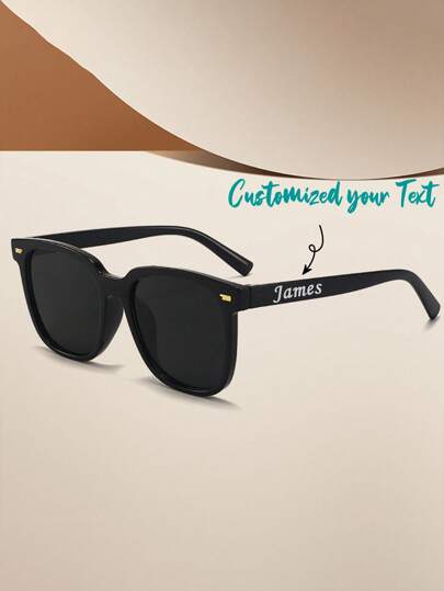 1pc Customized Text Framed Glasses, UV Protection, Unisex Design, Square Frame And Wide Lens, Suitable For Men And Women's Fashion Street Wear Accessories, Stylish, Minimalist, Modern Customized, Ideal For All Seasons, Camping, Travel, Personalized, Unique Ideal Gift For Him, Her, Boyfriend, Girlfriend, Mom, Dad, Family, Friends, Graduation, Anniversary, Valentine's Day, Mother's Day, Birthday, Father's Day, Graduation, Wedding