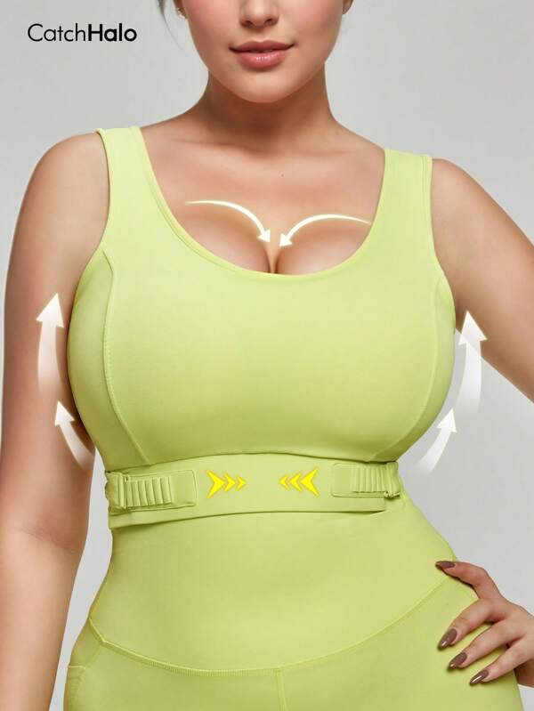 Catch Halo Desert Lime Yellow 0XL-3XL High-Impact Pro Sports Bra | 4-Point Stabilization Zero Bounce & C Cup Sizes Up For Running Athletics | Wheat-Skin Queens