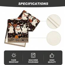 1 pieza Camino de mesa con fantasma negro y gato negro, decoración de mesa de Halloween con calabaza de puntos, bandera de gabinete de lino con diseño de dibujos animados lindos, adecuado para decoración de mesa de Halloween, fiestas, interiores/exteriores, regalo