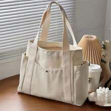 1 pieza Bolsa de lona de gran capacidad, Bolsa de hombro con múltiples bolsillos, Bolsa de compras reutilizable, Fácil de llevar, Asa cómoda, Adecuada para uso diario y regalos. Bolso portátil adecuado para escuela, trabajo, viajes y compras. - Multicolor - Ver 13