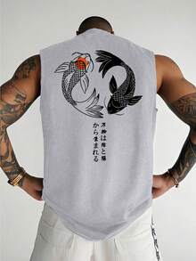 男士宽松印花背心，春夏 - 淺灰色 - 查看 1