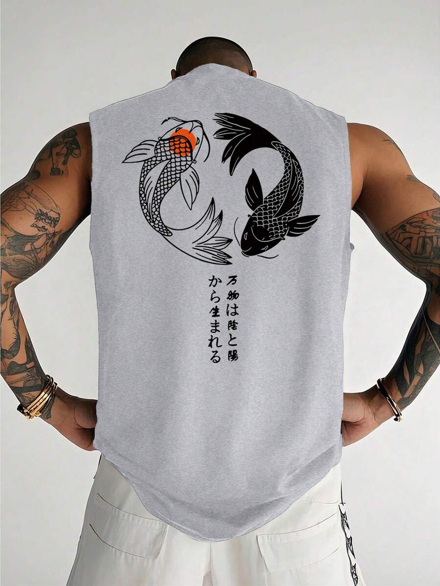 男士宽松印花背心，春夏 - 淺灰色 - 查看 1