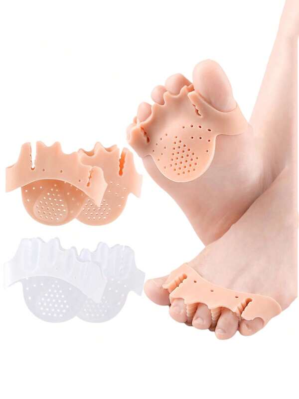 1 paio di cuscinetti separatori per 3 dita con massaggio, separatore per dita in silicone morbido ed elastico con tampone lavabile anteriore per ridurre la pressione, bianco e beige