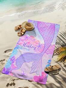 Toalha de praia personalizada com nome e cauda de sereia - Design de praia, toalha de banho superabsorvente e de secagem rápida, perfeita para praia, natação, camping e viagens, essencial para praia | Tema animal | Toalha de poliéster, acessórios de praia, adequada para todos os feriados