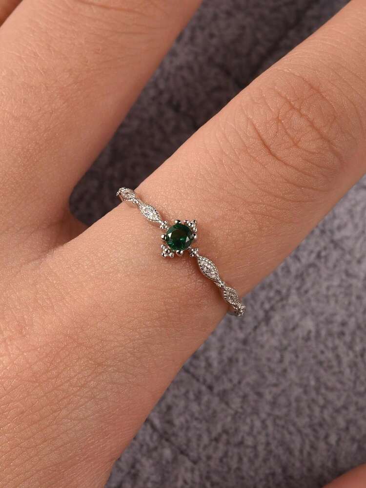 1 pieza Anillo con forma de ojo con gema de plata 925 de 4 garras, casual y lindo, adecuado para uso diario, fiesta vintage, regalo del Día de San Valentín - Plateado - Añade 2