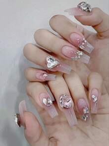 55 Pack 3D Heart Nail Charms Rhinestone Pointed Bottom Jewelry Peach Heart Crystal Nail Charms Diy Nails Decoration Art Gems Manicure Tool Accessory For Women And Girls Fingernail Nail Supplies Nails - Multicolor - View 7