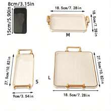 1pc Elegant Gold Trimmed PS Plastic Tray Set - Multipurpose Rectangular Tray For Kitchen, Dining Room, Living Room - Great For Tea, Snacks, Candy, Baked Goods - Perfect For Weddings, Gifts, Birthday Events