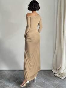 Ween Lady Sexy Slit Off Shoulder Dress - Nude - View 3