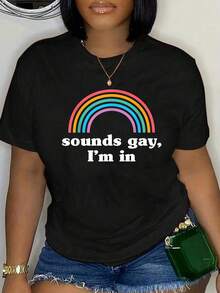 100% Cotton Sounds Gay, I'm In T-Shirt Unisex Classic Comfort Tee Tops Oversized Crew Neck T Shirts - 黑色 - 查看 1