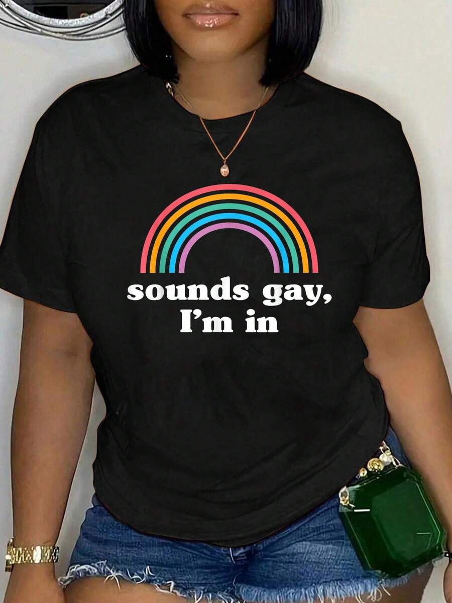 100% Cotton Sounds Gay, I'm In T-Shirt Unisex Classic Comfort Tee Tops Oversized Crew Neck T Shirts - 黑色 - 查看 1