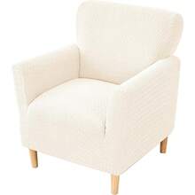 Local Delivery - Banquet Armchair Slipcover Printed Chair Covers With Arms Stretch Club Chair Slipcover Soft Armchair Sofa Covers Anti-Slip Furniture Protector For Dogs Pets Home Living Room Decor, 14 - T-jacquard Cream - 查看 1