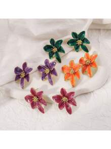 1 par de pendientes colgantes bohemios de estilo vintage con flor de esmalte naranja, aptos para el uso diario de las mujeres