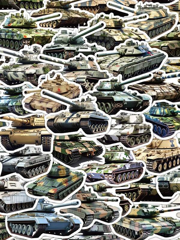 SCXXBSW 50 Military Tank Vinyl Stickers - Cartoon-Style Waterproof Decals, Featuring Multi-Color Camouflage And Solid Color Designs. The Irregularly Shaped Self-Adhesive Stickers Are Suitable For Plastic Surfaces Of Mobile Phones, Laptops, Suitcases, Skateboards, Etc. Military Equipment Stickers | Fun Stickers | Artistic Details.