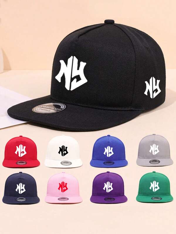 1 件男士嘻哈帽双“NY”印花时尚棒球帽可调节四季平檐帽街头风格帽子男女通用帽