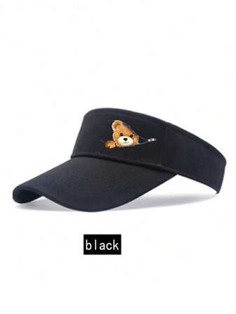 1pc Unisex Plain Printed Bear Adjustable Strap Baseball Cap, Suitable For Outdoor Leisure, Climbing, Cycling, Everyday Use In Spring/Summer