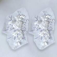 4/2pcs 3D Floral Lace Embroidered Appliques, Polyester With Shiny Sequins And Beads, Pink And White Flower Design, Suitable For Crafts, Wedding Bridal Decor, Home Decor, Art Supplies, Weaving, Embroidery Patches