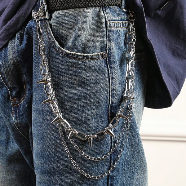 1 buc lanț decorativ metalic cu nituri gotice punk, lanț de talie accesoriu, lanț de pantaloni hip hop, lanț de talie hip hop, lanț de pantaloni la modă pentru bărbați și femei, cadou de sărbătoare, costum de petrecere, cadou de petrecere