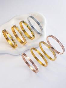 Bracelete Simples de Aço Titanium Tom Dourado, Embutido com Zircônia Artificial, Comprimento Ajustável, Adequado para Vestimenta de Verão, Férias, Presente de Amizade, Anti-desbotamento e Hipoalergênico, Acessório Refinado para Mulheres