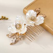 Peineta de pelo con flor de loto blanca y centro dorado, accesorio de boda y novia de alta gama, al por mayor transfronteriza, accesorios para el cabello, accesorios para el cabello, boda, peinetas