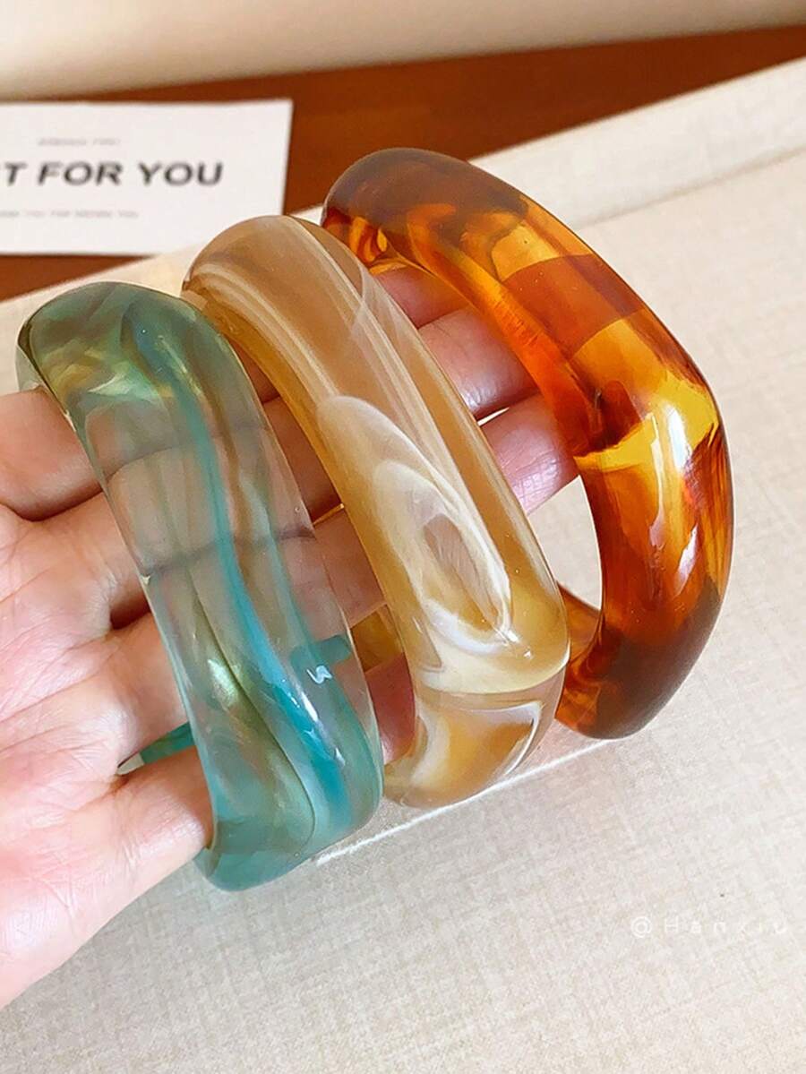 3 件夸张不对称透明亚克力手链,女士适用,用途广泛 - 彩色 - 查看 1