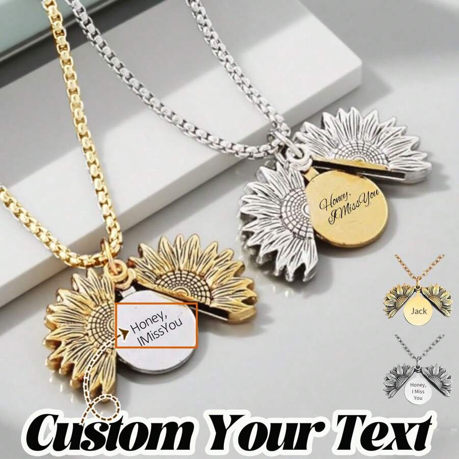 1pc Customizable Elegant Sunflower Locket Necklace, Perfect Gift For Birthday Or Any Special Occasion, Women Sunflower Pendant Necklace With Long Chain, Chic O-Shaped Design, Ideal For Birthday And Anniversary