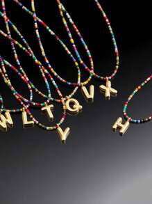 1pc Colorful Handmade Beaded Letter Necklace, Gift For Girls - Cute Letter Necklace For Teen Girls, Women's Fashion Letter Necklace For Girls, Personalized Birthday Back To School Gift For Kids Christmas
