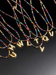 1pc Colorful Handmade Beaded Letter Necklace, Gift For Girls - Cute Letter Necklace For Teen Girls, Women's Fashion Letter Necklace For Girls, Personalized Birthday Back To School Gift For Kids Christmas