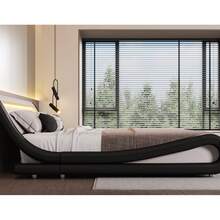 SHA CERLIN Full/Queen/King Size Upholstered Modern Bed Frame With LED Headboard, No Box Spring Needed, Strong Wood Slats Support, Easy Assembly, Black+White - Black and White - View 3