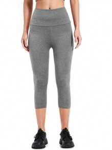 1pc Women's Super Soft High Waist Non-Sheer 3/4 Leggings, Tummy Control Sports Yoga Running Capri Pants, Women Activewear