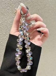 Elegante colgante de brazalete con correa para teléfono con destellos, rhinestones y cuentas, accesorio para , bolso, mujer y niña